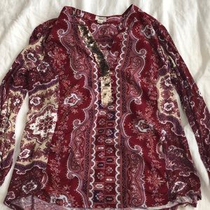 Long sleeve paisley blouse